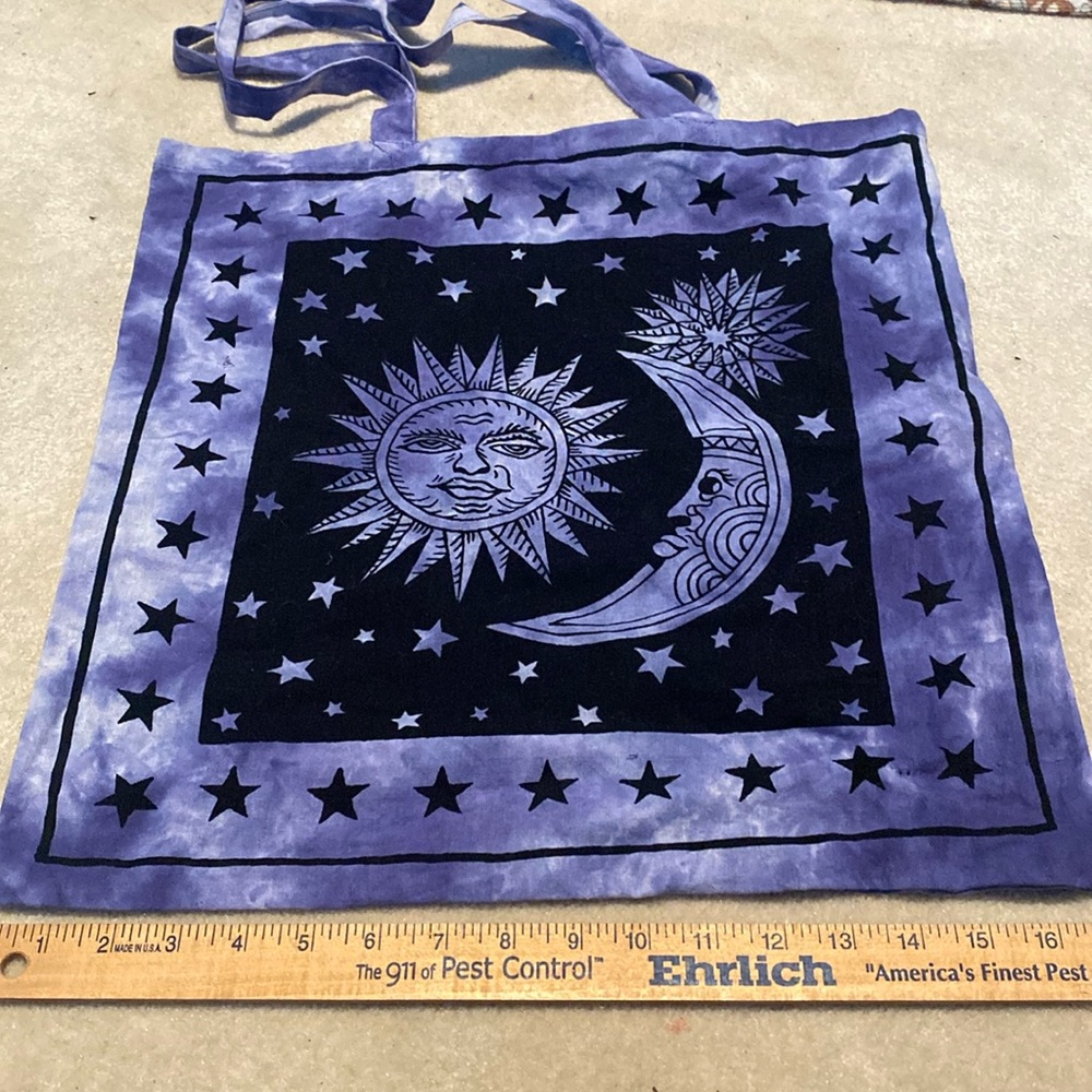 NWOT Purple Tie-Dyed Cotton Sun & Moon Celestial Fabric Tote Bag
